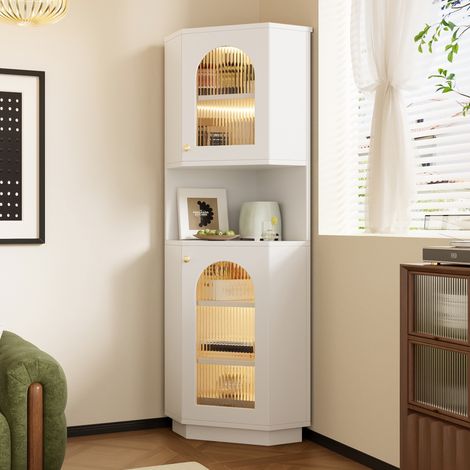 Mobile colonna angolare per bagno 45x45x166,5 cm in MDF bianco, salvaspazio, FloraGrace (1/5)