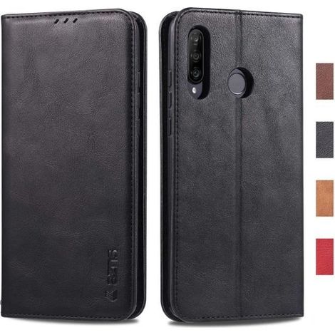 Coque Huawei P30 Lite - Huawei - Flip Case Cuir PU - Noir - Souple - Aimantée (1/4)