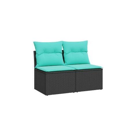 Salon de jardin avec coussins 2 pcs noir résine tressée acacia (1/5)