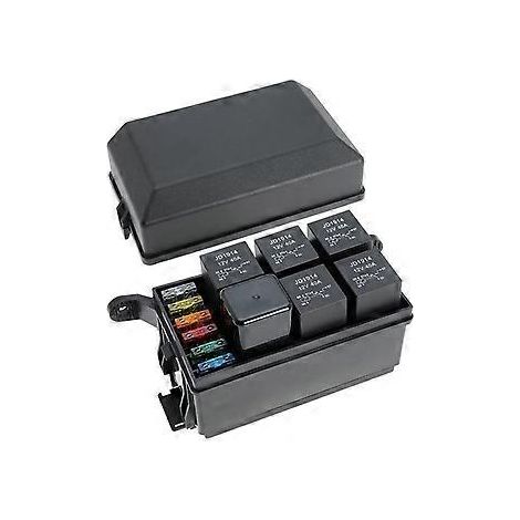 12V Sicherungs- und Relaiskasten-Set mit 6 Steckplätzen, Relaisblock und ATC/ATO-Flachsicherung mit Metallstiften und Flachsteckverbindern (universell)