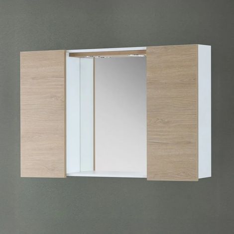 Specchio contenitore 91x61 cm rovere dolomite con pensili laterali e LED Desya (1/5)
