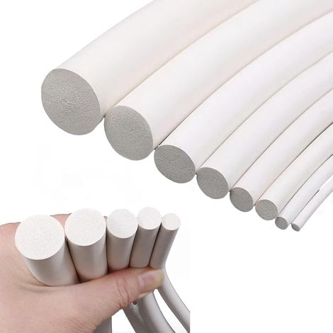 Bande d'étanchéité ronde en mousse de silicone de 8 mm de diamètre x 10 m de long, bande solide en éponge blanche douce et durable pour joints de bricolage, tampons, tubes en mousse, travaux (1/5)