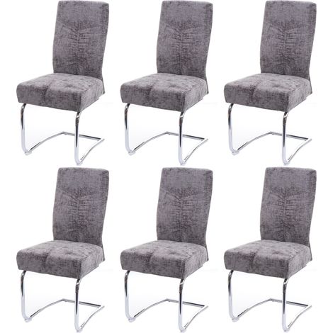[NUNCA USADO] Lote de 6 silla de comedor HHG-125, silla de cocina silla cantilever sillón, metal tela/textil chenilla, gris oscuro (1/5)