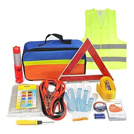 Kit d'urgence voiture Trousse de secours Kit de sécurité Fusibles plats pour auto Corde de remorquage câbles de démarrage avec pinces cuivrées (1/5)