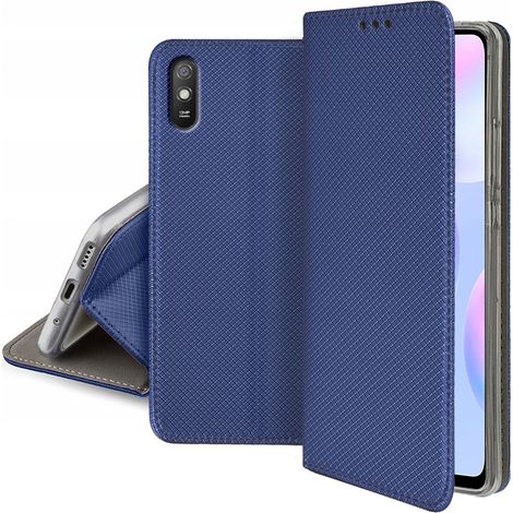 Étui portefeuille bleu marine pour Xiaomi Redmi 9A / 9AT / 9i SMART BOOK CASE + Verre (1/5)