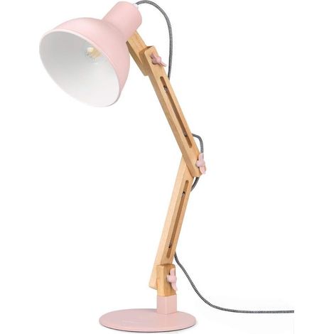 Lampe de Bureau LED en Bois Lampe de Table Salon Design Architecte Moderne Réglable Luminaire Industrielle à Pose, Rose (1/5)
