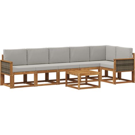 Set di divani da esterno 7 pz 6-Posti Naturale e Grigio Chiaro vidaXL (1/5)