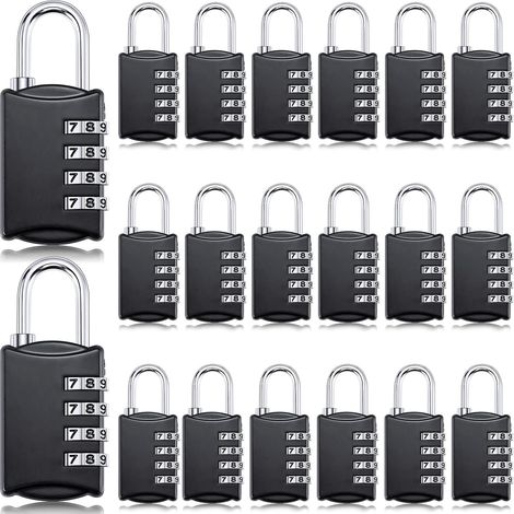 Sollbry Lot de 20 Cadenas Code de 4 Chiffres Petit Cadenas a Code College, Valise Avion en Métal Exterieur pour Casier Bagage Gym (Noir)