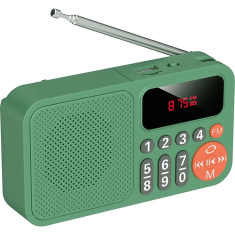 Mini radio FM portable, lecteur MP3 numérique rechargeable FM portable avec port USB TF et enceinte Bluetooth et affichage LED, récepteur radio (1/5)