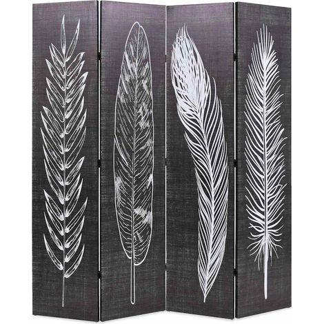 Cloison de séparation pliable-Paravent-Séparateur de pièce 160 x 170 cm Plumes Noir et blanc (1/5)