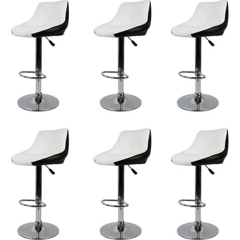 Lot de 6 Tabourets de Bar,Réglage en Hauteur avec Dossier,Revêtement en PU, Rotatif à 360 Dégrées et repose-pieds,blanc et noir (1/5)