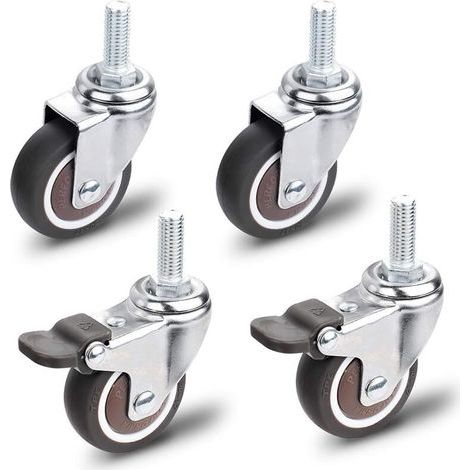 [NEVER USED] Furniture castors, 2 swivel castors with brake + 2 swivel castors without brake, M10x25mm universal furniture castors, load capacity 40 kg per castor (1/4)