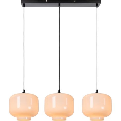 Lampe suspendue droite Medine 3-noir clair avec opale - 46413/03/61 (1/2)