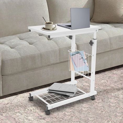 Height-Adjustable Side Table with Wheels, Weight Capacity: 10kg, for Bed and Home Office Use