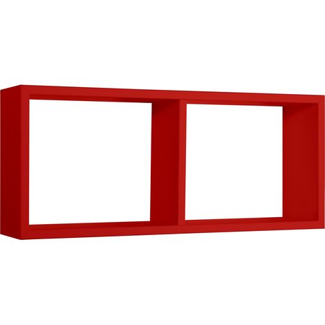 Lot de deux étagères murales rectangulaire moderne cube Morgane - Rouge (1/4)