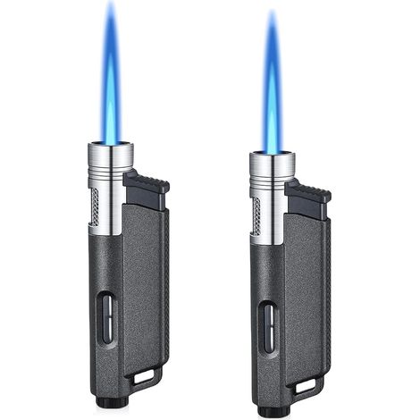 2 Pack Windproof Lighter, Jet Flame Butane Lighter, Refillable Lighter, Constant Flame, Adjustable Flame, Alternative, for Men (No Gas) (1/5)