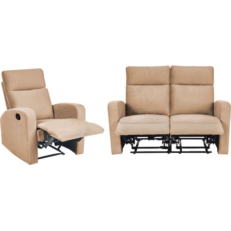 Sofa Set manuell verstellbar 3-Sitzer VERDAL Samtstoff Hellbraun (1/5)