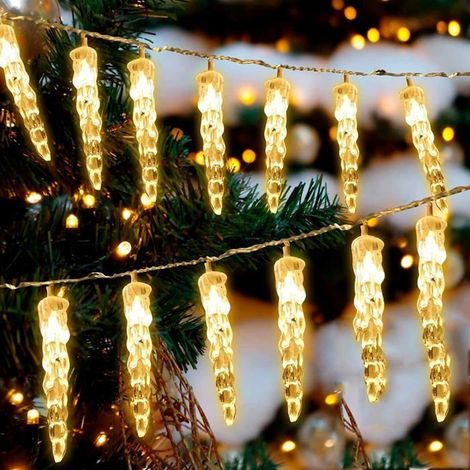 Guirlande lumineuse stalactites LED,Alimenté par pile,éclairage de Noël,Décorations lumières de pluie Jardin Mariage(6m 40LED (1/5)