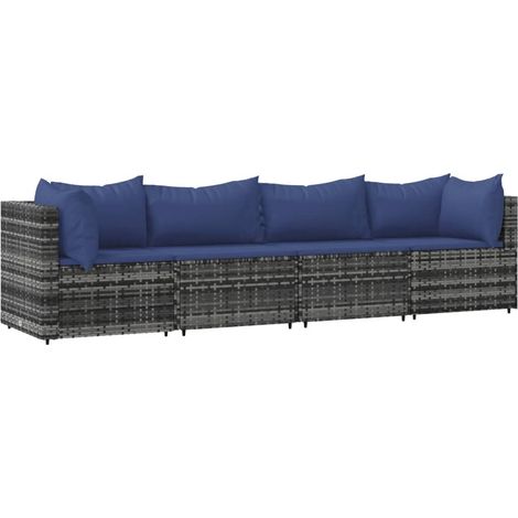 The Living Store Salon de jardin 4 pcs avec coussins Gris Résine tressée - Salon De Jardin - Mobilier De Jardin - Canapé Extérieur - Ensemble De Salon D'extérieur - Canapé D'angle (1/6)