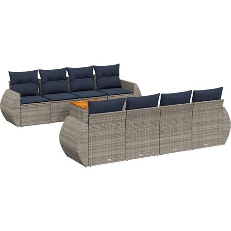 Maison Exclusive - 9-teiliges Gartensofa-Set mit Kissen, grau, Po (1/5)