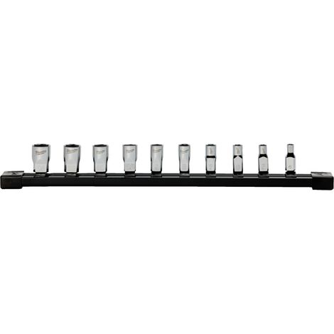 Juego de llaves de vaso métricas de 1/4" en riel Milwaukee, 10 piezas