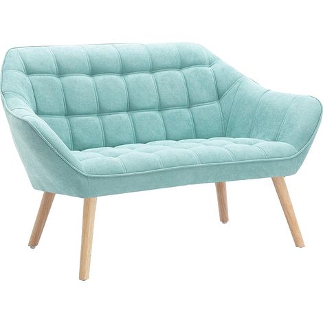 Vente-Unique – Canapé droit 2 places en tissu vert amande – Matelassé avec accoudoirs – Structure en contreplaqué et métal – Charge maximale 240 kg (1/4)