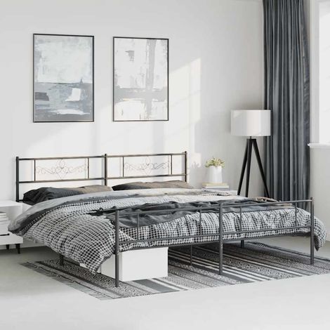 Cadre de lit métal sans matelas-Structure de lit avec pied de lit noir 193x203cm 705520 (1/5)