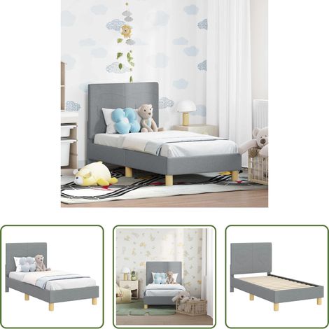 vidaXL Holzbett - Kinderbettgestell mit Kopfteil Hellgrau 70 x 140 cm Stoff (1/5)
