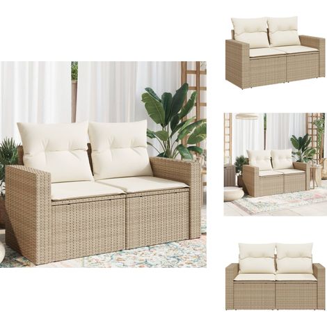 The Living Store Canapé de jardin avec coussins 2 places beige résine tressée - Canapé 2 places (1/5)