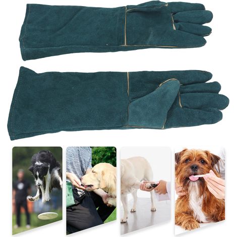 Gants de protection cuir épais 45cm anti-morsures résistant aux rayures pour dressage et soin des animaux de compagnie (1/4)