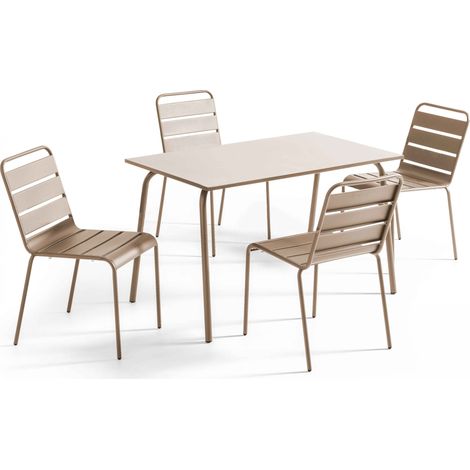 Ensemble table de jardin en métal et 4 chaises taupe - Palavas (1/5)
