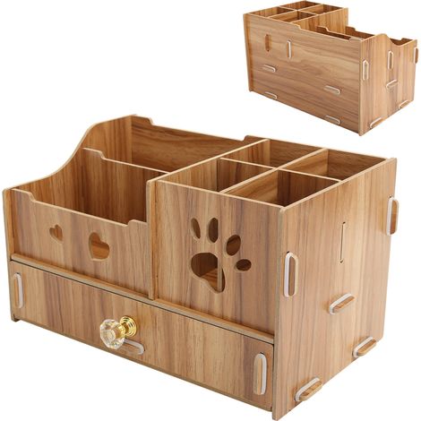 Organisateur de bureau en bois multifonction, rangement pour stylos et fournitures de bureau (1/5)