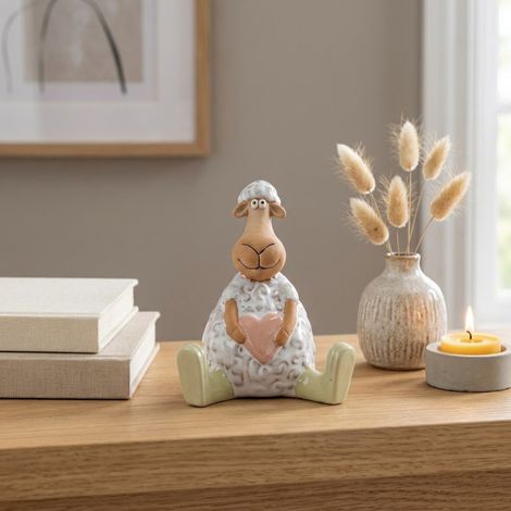 Sitting Sheep Holding Heart Ornament (1/2)