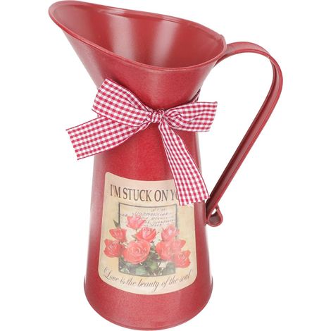 Vase Style Fleurs Rustique Rouge Fer et Plantes pour Vintage (1/5)