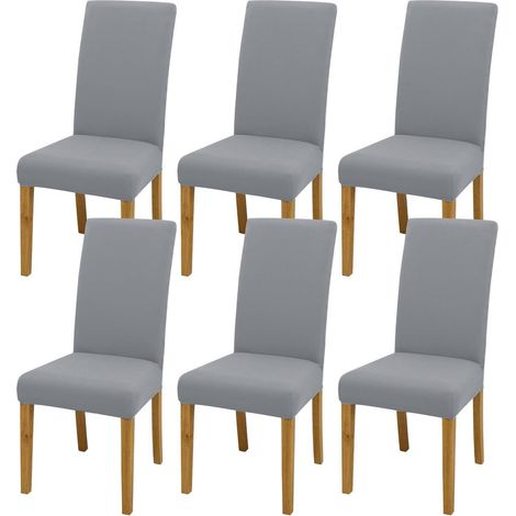 Housses de chaise extensibles, lot de 6, gris clair, polyester et élasthanne, lavables (1/5)