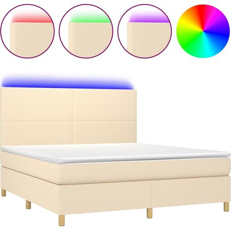 Maison Exclusive - Letto a Molle con Materasso e LED Crema 160x200 cm in Tessuto (1/5)