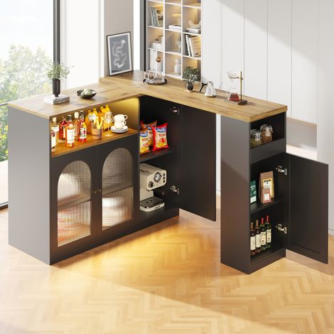 Barra 197x39,6x100 cm de MDF negro con almacenamiento modular FloraGrace (1/5)