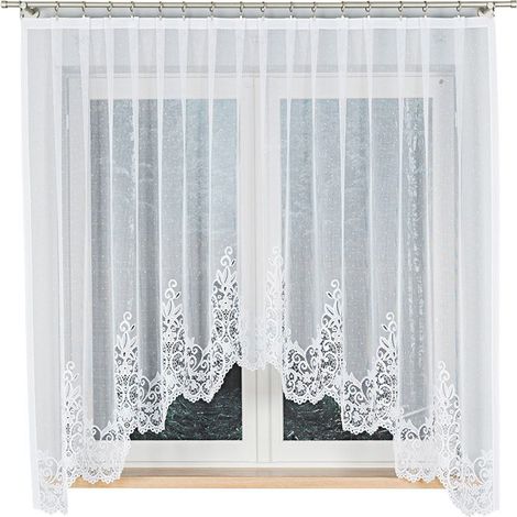 Berenika - Tenda jacquard pronta all'uso con taglio sul fondo - 300x170 cm - bianca (1/5)