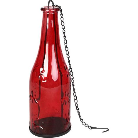 Bottiglia portacandele T-light rossa da appendere, dal design unico. (1/3)