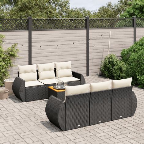 vidaXL Salon de jardin 7 pcs avec coussins noir résine tressée (1/3)