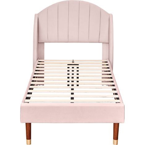 Letto imbottito 90 x 200 cm in velluto rosa con rete e testiera MODENUIT (1/5)