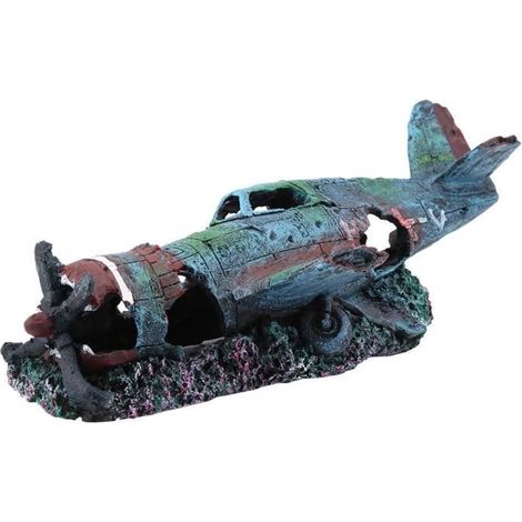 MEIHE Avion Artificiel Réservoir De Poissons Marins Aquarium Ornement Résine Endommagé Avion Grotte Décor (1/3)