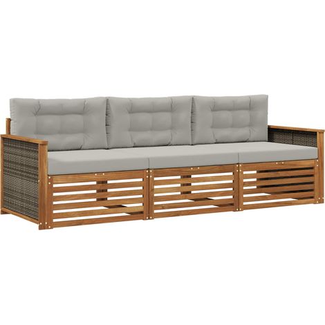 Set di divani da esterno 3 pz Salotto da Giardino Naturale e Grigio Chiaro (1/5)
