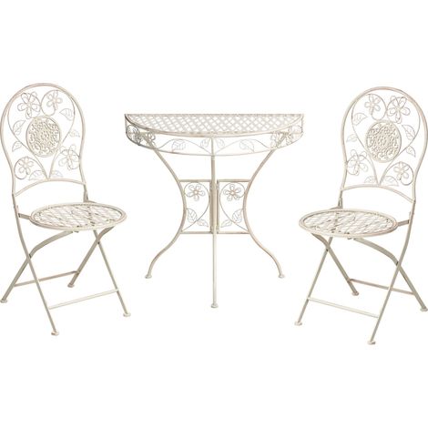 Ensemble de Bistrot de Jardin Vintage en Métal Motif Floral Cadre en Fer Table et Chaises Beige Clair Yaviza (1/5)