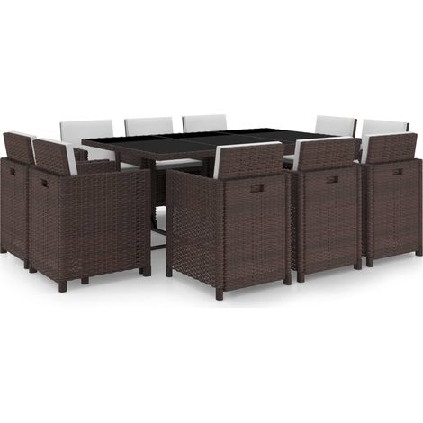 Set di mobili da giardino mobili da esterno 11 pezzi con cuscini resina intrecciata marrone 020015430