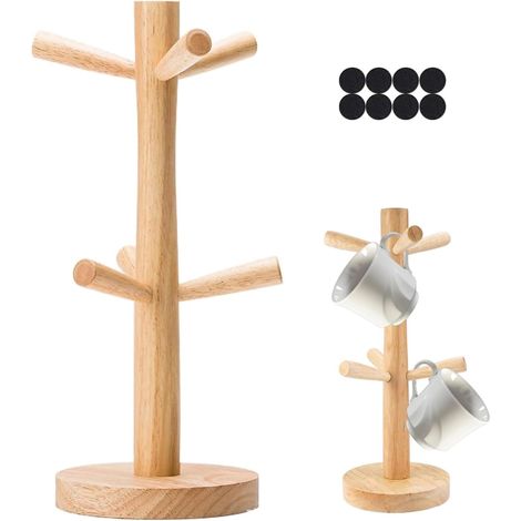 1 Support De Tasse En Bois, 6 Bras, Pour Comptoir De Cuisine, Avec Tapis Antidérapant