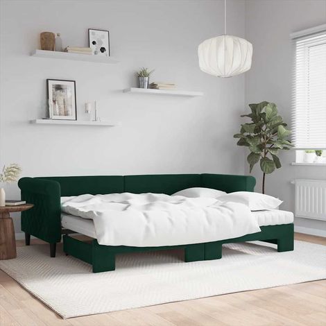 Tagesbett Ausziehbar mit Matratzen Dunkelgrün 80x200 cm Samt (1/5)