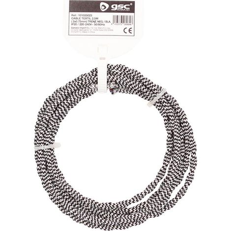 Cavo tessile 2,5M (2x0,75mm) intrecciato Nero/Bianco