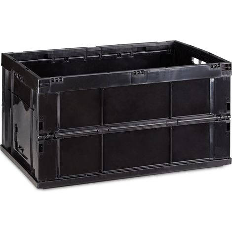 Boîte de transport pliable empilable 31,5 x 58,5 x 40 cm capacité 60 litres ergonomique en polypropylène noir (1/5)