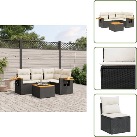 The Living Store Salon de jardin 5 pcs avec coussins noir résine tressée - Ensemble Salon De Jardin - Meuble Extérieur - Jardin Design - Mobilier De Jardin - Chaise Longue (1/5)